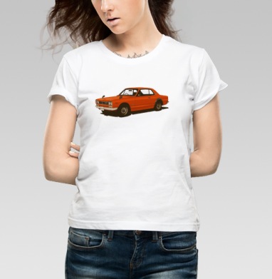 Nissan Skyline GT-R Хакосука в оранжевом цвете, Футболка женская белая 180гр