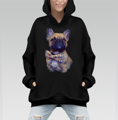 Французский бульдог - Hoodie Mono, черная, оверсайз, утепленная, страница 4