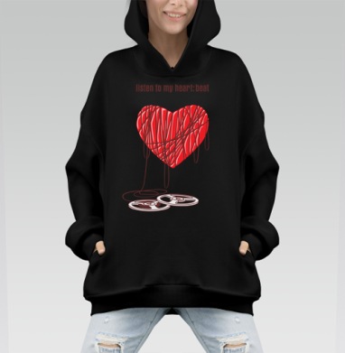 Сердце в магнитной ленте с катушками аудио записью beat - Hoodie Mono, черная, оверсайз, утепленная, страница 7