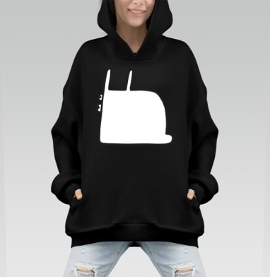 Симпатичный черно белый стильный персонаж кролик необычный зверек - Hoodie Mono, черная, оверсайз, утепленная, страница 7
