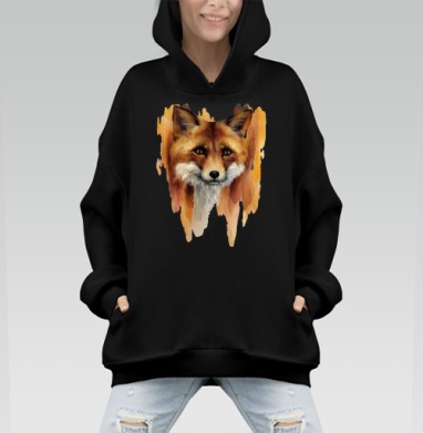 Таинственный портрет лисы в акварели - Hoodie Mono, черная, оверсайз, утепленная, страница 4