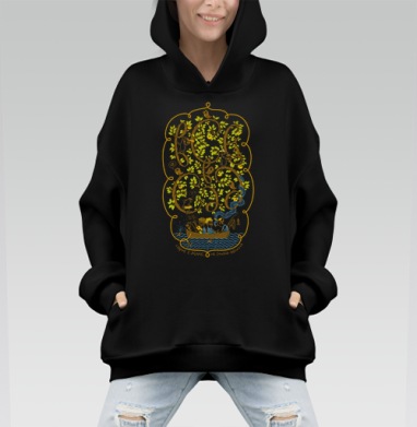 Иллюстрация «Трое в лодке» с животными и музыкой - Hoodie Mono, черная, оверсайз, утепленная, страница 6