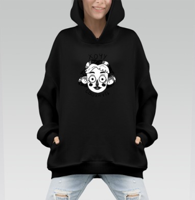 Девушка с черным юмором и необычным взглядом - Hoodie Mono, черная, оверсайз, утепленная, страница 2
