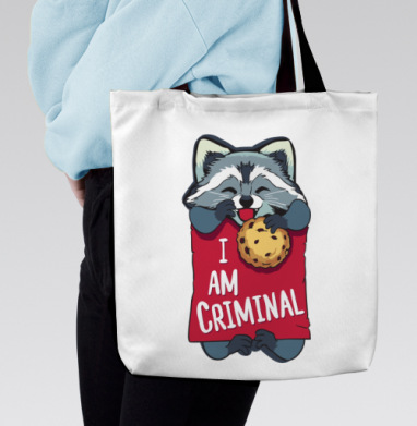 Милая футболка с енотом и надписью I AM CRIMINAL, Сумка с ручкой и внутренним карманом на молнии