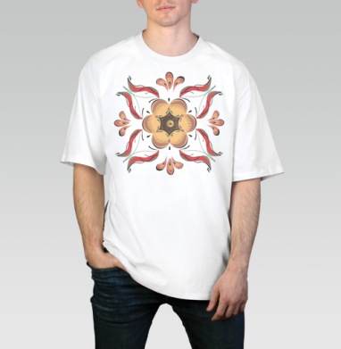 Элегантный цветочный узор орнамент для интерьера дома, Футболка / Мужчинам / Оверсайз / Белая / C принтом