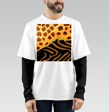 Golden animal print / Золотой анималистичный паттерн зебры и жирафа, Футболка мужская лонгслив OneOne