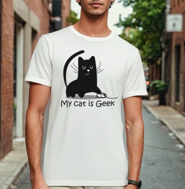 My cat is Geek, Футболка мужская Base белая