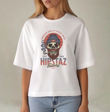 Череп хипстер с трубкой и бородой для одежды street wear, Футболка женская оверсайз Mido