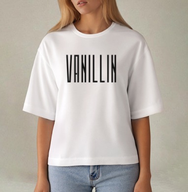 Геометрический шрифт VANILLIN – Ванилин черный текст декор, Футболка женская оверсайз Mido