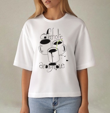 Ироничная кофейная композиция с кружками и надписью Coffeeholic Anonymous Анонимные Кофеголики, Футболка женская оверсайз Mido