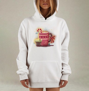 Зимний уют с горячим напитком и кексом, Hoodie Mjhigh Dig, оверсайз, утепленная