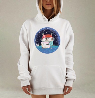 Милый совенок в ночной пижаме для сна и уюта, Hoodie Mjhigh Dig, оверсайз, утепленная