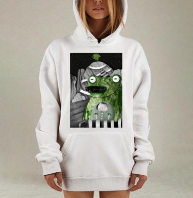 Маленький друг и зеленый лягушонок в ночи, Hoodie Mjhigh Dig, оверсайз, утепленная