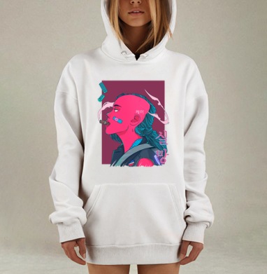 Девушка киберпанк, Hoodie Mjhigh Dig, оверсайз, утепленная
