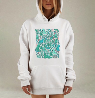 Милый бесшовный рисунок с динозаврами и листьями, Hoodie Mjhigh Dig, оверсайз, утепленная