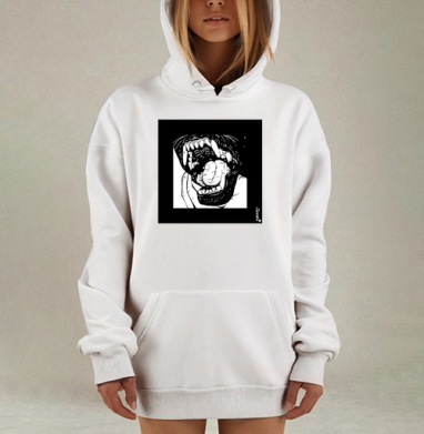 Пасть хищника с обнимающей рукой в черно-белом стиле, Hoodie Mjhigh Dig, оверсайз, утепленная