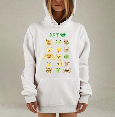 Веселые мордочки домашних питомцев с зеленым сердцем, Hoodie Mjhigh Dig, оверсайз, утепленная
