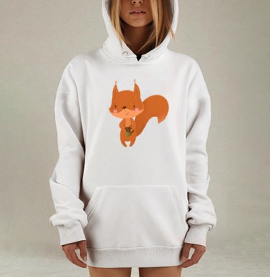 Милая белочка с жёлудем в теплых тонах, Hoodie Mjhigh Dig, оверсайз, утепленная