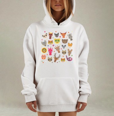 Животные панда олень жираф зебра слон лев кошка волк лошадь енот лиса, Hoodie Mjhigh Dig, оверсайз, утепленная