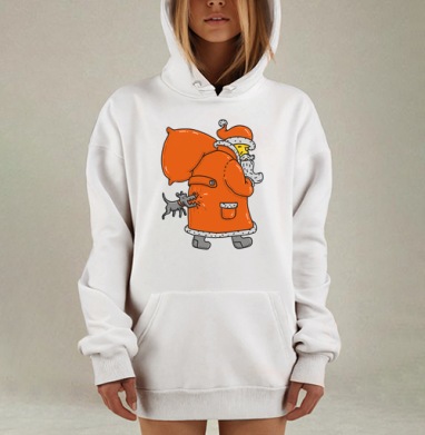 Веселая сцена с Дед Морозом и озорной собакой, Hoodie Mjhigh Dig, оверсайз, утепленная