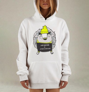 Милый колючий ёжик в яркой шапке-бини, Hoodie Mjhigh Dig, оверсайз, утепленная