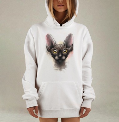 Стильный портрет кошки сфинкс в винтажном стиле, Hoodie Mjhigh Dig, оверсайз, утепленная