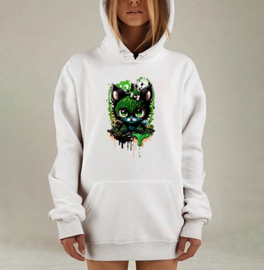 Ядовитый котенок в стиле Pop Surrealism, Hoodie Mjhigh Dig, оверсайз, утепленная