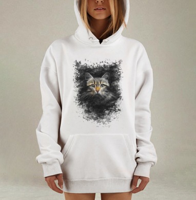 Мистический портрет космической кошки с неоновым свечением, Hoodie Mjhigh Dig, оверсайз, утепленная