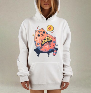 Милый кот с гигантской пиццей в стиле Creepy Cute, Hoodie Mjhigh Dig, оверсайз, утепленная