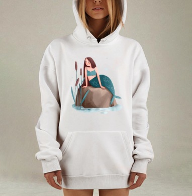 Цифровая иллюстрация русалки в бирюзовом стиле, Hoodie Mjhigh Dig, оверсайз, утепленная