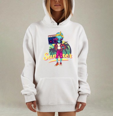 Яркий инопланетянин с бумбоксом и надписью OUT OF R, Hoodie Mjhigh Dig, оверсайз, утепленная