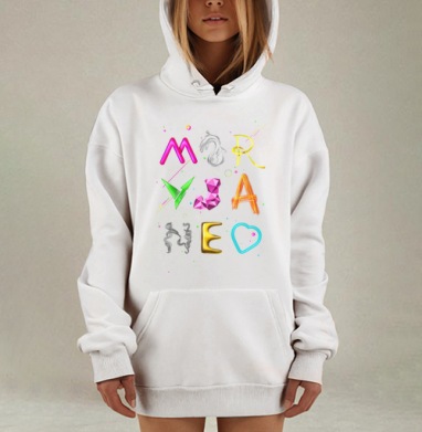 Яркий креативный динамичный логотип MARYJANE NEO / МЭРИДЖЕЙН НЕО, Hoodie Mjhigh Dig, оверсайз, утепленная