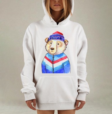 Милый медведь в спортивной форме «Спорт», Hoodie Mjhigh Dig, оверсайз, утепленная