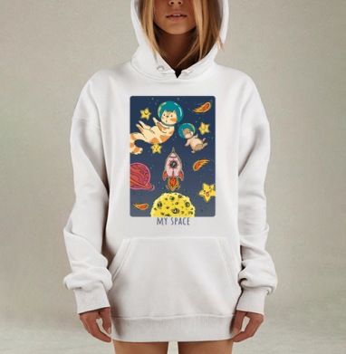 Космическое приключение кота и хомяка в невесомости, Hoodie Mjhigh Dig, оверсайз, утепленная