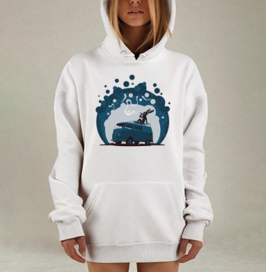 Заяц на крыше винтажного фургона свободы и путешествий, Hoodie Mjhigh Dig, оверсайз, утепленная