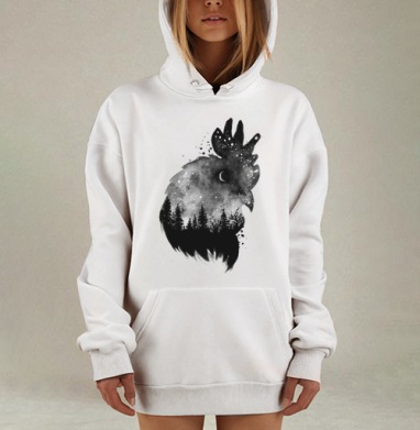 Петух ночи с лесом и звездным небом, Hoodie Mjhigh Dig, оверсайз, утепленная