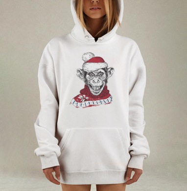 Новогодняя обезьяна, Hoodie Mjhigh Dig, оверсайз, утепленная