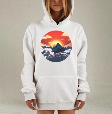 Драматический закат над морем и горами, Hoodie Mjhigh Dig, оверсайз, утепленная