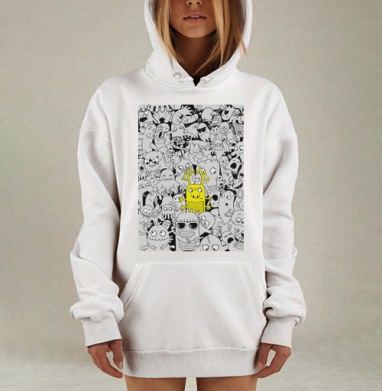 Яркий желтый монстр среди серых созданий, Hoodie Mjhigh Dig, оверсайз, утепленная