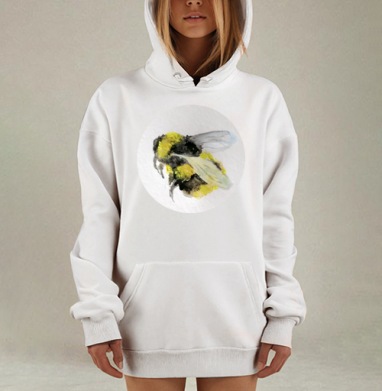 Живописный шмель в акварельных тонах, Hoodie Mjhigh Dig, оверсайз, утепленная
