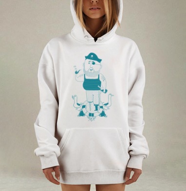 Морской пират с трубкой и бутылкой, Hoodie Mjhigh Dig, оверсайз, утепленная