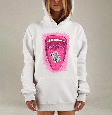 Яркий розовый язык с маркой День космонавтики Поехали, Hoodie Mjhigh Dig, оверсайз, утепленная