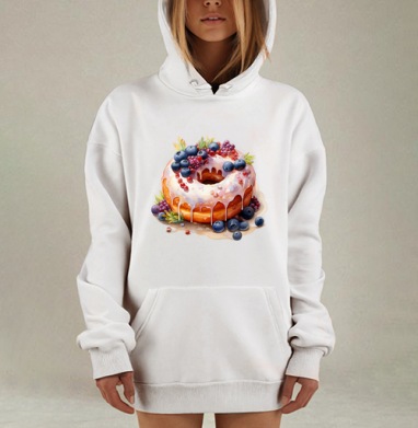 Пышный пончик с ягодной короной и розовой глазурью, Hoodie Mjhigh Dig, оверсайз, утепленная