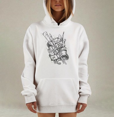 Винтажный арт-плакат «DRAW or DIE», Hoodie Mjhigh Dig, оверсайз, утепленная