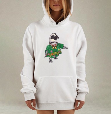 Праздничный пингвин в ярком зеленом платье, Hoodie Mjhigh Dig, оверсайз, утепленная