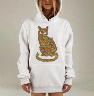 Сюрреалистичный силуэт кошки из ярких насекомых, Hoodie Mjhigh Dig, оверсайз, утепленная