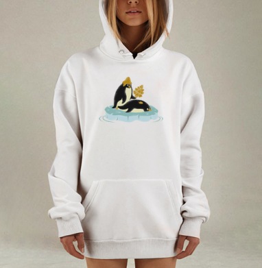 Милые пингвины и золотые осенние листья, Hoodie Mjhigh Dig, оверсайз, утепленная