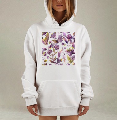 Фантазийный паттерн в фиолетово-зеленых тонах, Hoodie Mjhigh Dig, оверсайз, утепленная