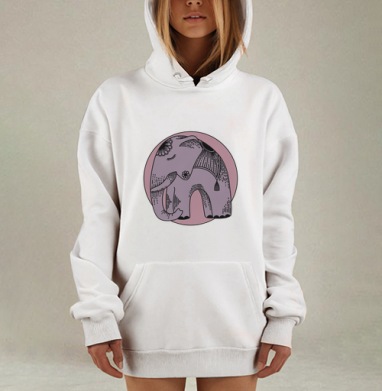 Спокойный слон в круге с этно-узорами, Hoodie Mjhigh Dig, оверсайз, утепленная