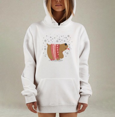 Милый спаниель в зимнем шарфе и носочках, Hoodie Mjhigh Dig, оверсайз, утепленная